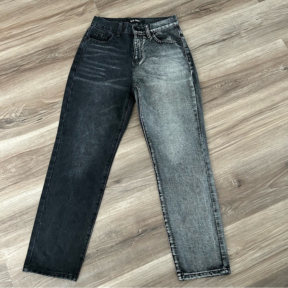 Blue Savvy Jeans Women Size 1/25 Gray Half Color Block High Waist Casual Street
